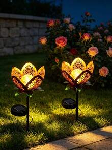 1pc Solar Powered Tulip Decorative Garden Waterproof Metal Garden LED Light, Suitable For Yard, Garden, Lawn, Pathway, Patio, Courtyard, Decorative Atmosphere Light - Multicolor - View 2