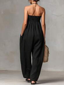 New Spring Collection Strapless Jumpsuit With Adjustable Ties Elegant Ruched Design Fashion European Style For Women - Black - View 5