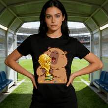 Tops para mujer de Mujer con Estampado Gráfico de Capibara para la Copa Mundial 2026, Manga Corta, Corte Regular, Algodón, Cuello Redondo, Estilo Casual, Suavidad y Elasticidad Media, Ropa de Verano, Ropa de Vacaciones para Mujer, Tops de Mujer, Tops y Conjuntos de Verano, Ropa de Verano, Regalos de Pascua, Regalos para la Copa Mundial 2026 - Negro - Ver 5