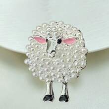 1pc Fashionable Faux Pearl Sheep Alloy Brooch, Women Jacket Clothing Accessory - Lamb Brooch - View 4