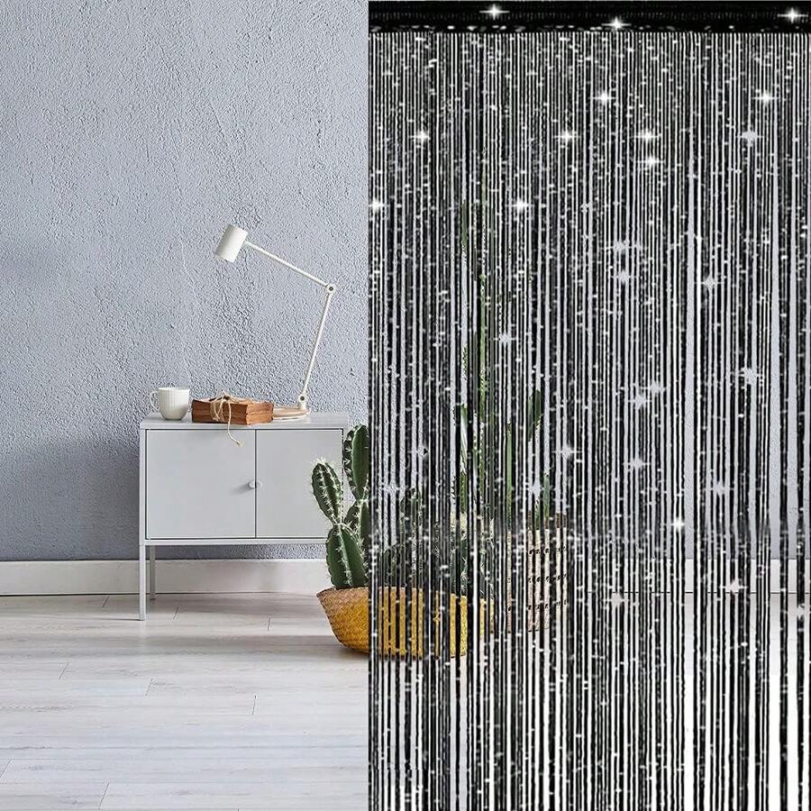 1 tấm rèm cửa dày màu bạc lấp lánh kích thước 100x200cm dùng để trang trí nhà cửa, phòng khách, phòng ngủ, sự kiện tiệc tùng, có tua rua và thiết kế vách ngăn.