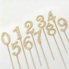 1pc/10pcs 0-9 Gold Diamond Cake Topper Decorations, Suitable For Birthday Wedding Party Cake Decor - Gold - View 2