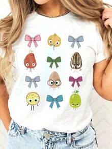 Camiseta inspirada en Food Group, Camiseta con lazo para la vuelta al cole, Camiseta para maestra de jardín de infantes, Regalo de vuelta al cole SLXD03, Camiseta de algodón 100% de manga corta, estilo clásico, de algodón grueso, con estampado gráfico, Top casual de manga corta para mujer, Camiseta holgada, casual y versátil, Camiseta Y2k. - Blanco - Ver 1