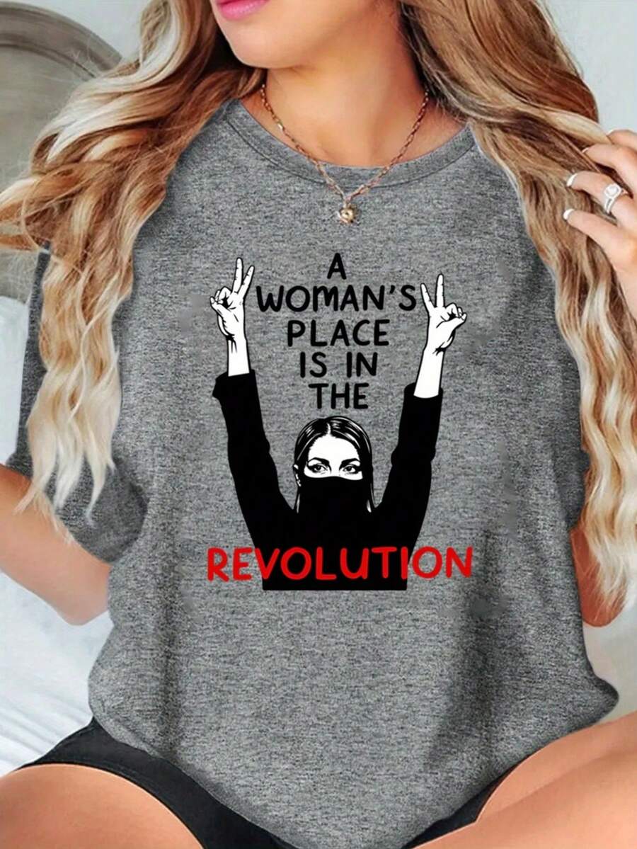 Creative Print T-Shirt - Soft, Breathable, Comfortable, Polyester Blend, Short Sleeve, Summer Casual Sportswear, Easy Care, Quick Drying, Suitable For Outdoor Activities And Casual Wear, Casual Style, ALL/Global/Soft And Lightweight Fabric. - 灰色 - 查看 1