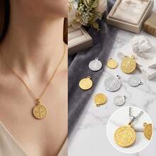 5pcs 304 Stainless Steel 18K Gold Plated St. Benedict Cross Round Pendant Religious Style DIY Jewelry Accessories - Pendants - View 4