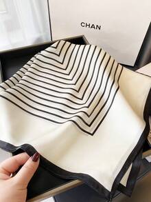 1pc Versatile Elegant Professional Flight Attendant Style Neckerchief - Striped White - View 3