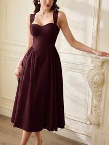 Vestido de mujer elegante y vintage con bolsillos, vestido casual para té, fiesta, vacaciones, verano, para fiesta, boda, graduación, cumpleaños, Pascua y primavera - Rosa Roja - Ver 6