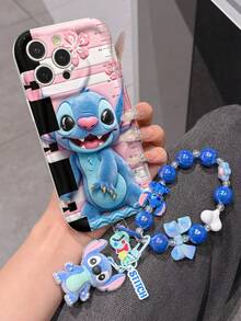 Disney Lilo & Stitch Phone Case With Stitch Charm And Stitch Lanyard - Cute Stitch Protective Case With Hibiscus Flower And Pink Striped Background Design, Equipped With Delicate Stitch Decorative Lanyard And Beaded Bracelet For Easy Carrying, Compatible With IPhone 17, 16, 15, 14, 13, 12, 11 Pro Series, Ideal For Birthdays, Holidays, Anniversaries, Graduation Gifts, Or Any Special Occasion To Surprise Family, Friends, Classmates, And Loved Ones. - trắng - Xem 4