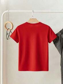 short-sleeveCamiseta con estampado de  Gráfico    Casual    Poliéster    mujer  Diario    primavera Cuello Redondo Algodón  Tejido Suave Manga Corta Transpirable y Fresca100% Cotton - Rojo - Ver 3