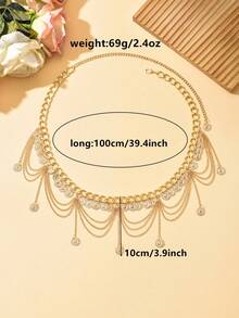 1 chiếc dây đeo eo vàng thời trang dành cho nữ, thiết kế nhiều lớp hình thủy tinh, quà tặng thắt lưng váy sành điệu. - Vàng - Xem 5