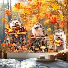 Cute Autumn Hedgehog Window Stickers, Static Cling Window Decals, Removable Decorative Stickers, Adorable Decor For Home, Office, Store, Classroom Windows, Easy DIY Home Decoration - 1 Roll - View 3