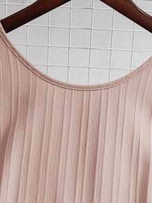 Vestido casual mini de mujer con tirantes de amarre, espalda descubierta, sin mangas, corte evasé y dobladillo con volantes - Rosa 2 - Ver 3