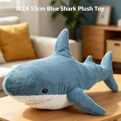 IKEA BLÅHAJ 55cm Blue Shark Plush Toy, Super Soft And Cute, Perfect For Kids' Room Decoration + Bedtime Comfort Pillow, A Relaxing And Healing Plush Toy For Parent-Child Interaction