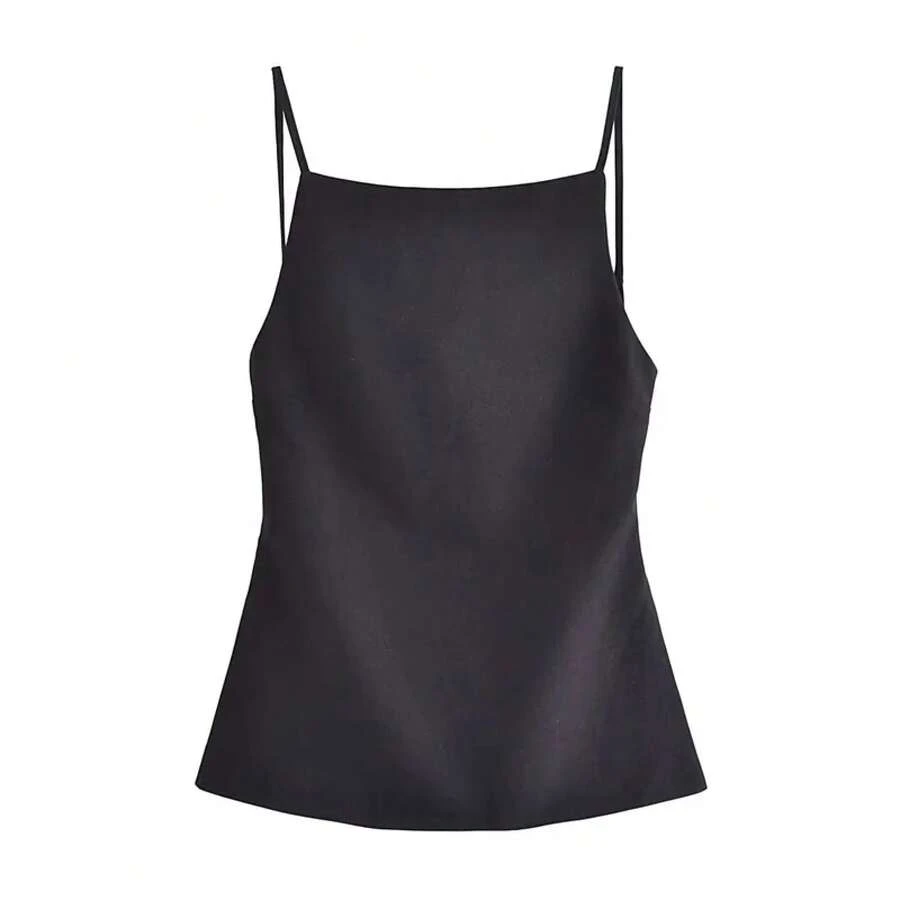 MUJER 2025 Top negro con espalda descubierta para mujer, Top corto blanco sin mangas con correas, Tops sexis de verano para mujer, Top de noche para fiesta para mujer - Negro - Ver 1