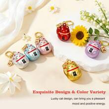 Lucky Fortune Cat Water Chime Bell Keychain, Colorful Maneki Neko Bag Charm Pendant, Musical Bell Key Ring, Backpack Ornament,Cute Party Favor Gift - Dreamy Waving Cat - View 3