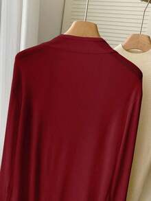 Chaqueta ligera de mujer de unicolor, de manga larga y con abertura frontal casual - Burdeos - Ver 6