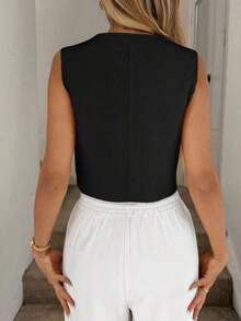 Chaleco negro, chaqueta fina, blusa de oficina para mujer - Negro 2 - Ver 2