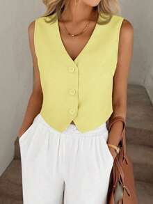 Chaleco negro, chaqueta fina, blusa de oficina para mujer - Amarillo - Ver 6