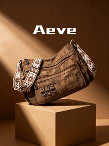 Bohemian Style Women's Crossbody Bag, Multi-Pocket Zipper Closure, Vintage Elegant Streetwear Shoulder Bag, Lightweight Outdoor Portable Square Bag, Fits Phone Camera Coins Cosmetics, Casual Chic Tote, Soft Solid Color Minimalist PU Leather, Polyester Lining, Suitable For Travel, Vacation, Party, Business Trip, Mommy Bag, Detachable Shoulder Strap - Rust Brown - View 7
