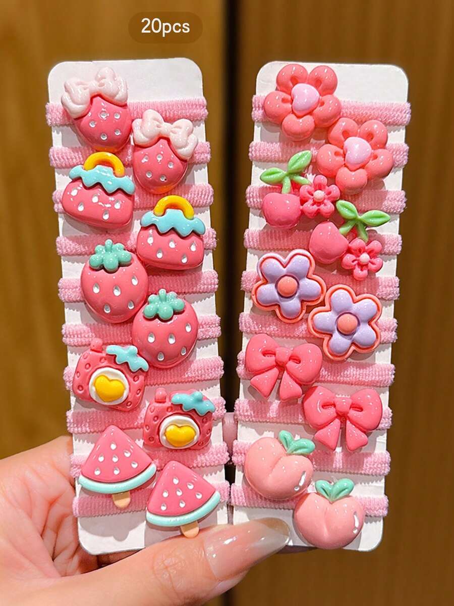 20pcs Assorted Cute Cartoon Style Hair Ties, Suitable For Daily Use Hair Accessories,Travel,Birthday - Multicolor - View 1