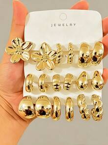 6/18pcs Fashion New Earring Set, Suitable For Daily And Festival Wear, Made Of ABS Resin With UV Plated Non-Fading, Low Allergy Earring Set - Gold - View 6