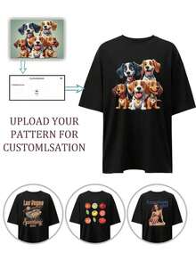 Regalo personalizado para Navidad, Acción de Gracias, Camiseta de mujer de manga corta - Agrega tu propia foto (retrato familiar/selfie/foto de mascota/grupo de amigos) para diseñar tu camiseta impresa personalizada, logo/negocio/boda/fiesta/cumpleaños, regalo/disfraz de Halloween/Navidad, impresión personalizada para aniversario, Día de San Valentín Casual Negro Verano - Negro - Ver 1