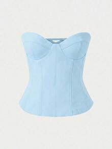 Top corto con corsé de cintura de espina de pescado, estilo sexy, tipo bandage, sin tirantes, para mujer, lindo para citas y fiestas, color negro, para verano - Azul - Ver 6