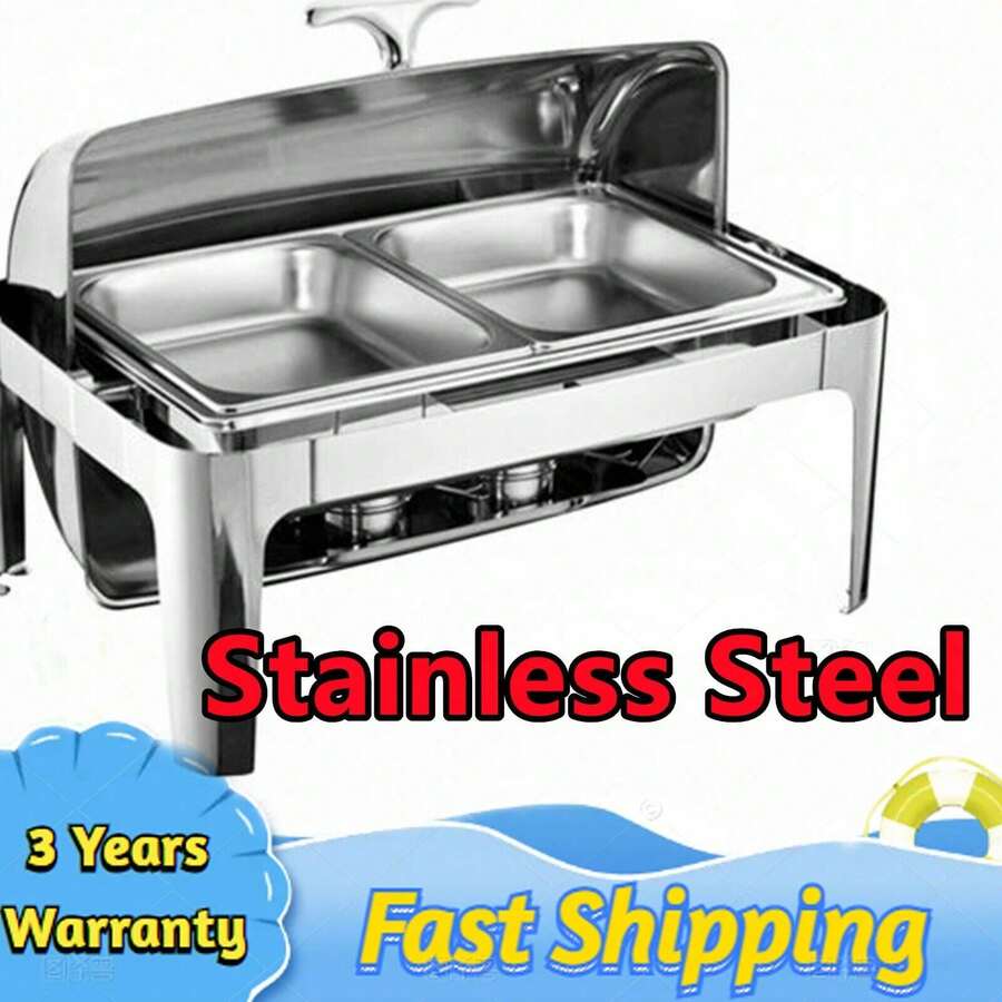 9L Stainless Steel Chafing Dish Large Capacity Food Warmer Container With Lid UK - Como se muestra - Ver 1
