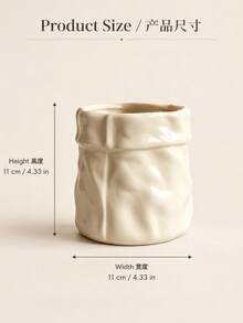 1pc Crumpled Paper Bag Shaped Vase , Cream Aesthetic Flower Pot For Home Desktop Decor, Ins Style Textured Planter For Living Room/Bedroom, Pink & Cream White - Multicolor - View 8