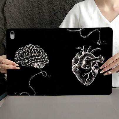 1 件装脑心图案带插头印花保护套，带笔槽，兼容 iPad Air 4/5/10 代智能保护套/Air 13(M3 2025)/Air 11(M3 2025)/11(A16 2025)，兼容 Oppo Pad、华为 MatePad、vivo Pad、荣耀 Pad 和联想小新 Pad。