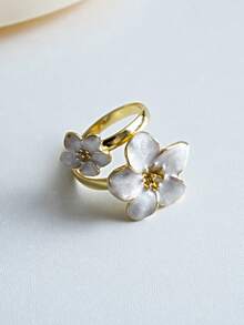 1 chiếc nhẫn kim loại hình hoa có thể điều chỉnh kích thước, kiểu dáng tối giản, ngọt ngào, đa năng, thích hợp đeo ở ngón trỏ, trang sức tay cao cấp độc đáo. - nhẫn - Xem 9
