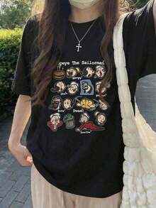 Short-Sleeved T-Shirt With American Retro Design, Unique Design, Slim Fit, Casual Style, Black Color. - 黑色 - 查看 2