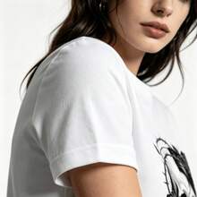 Tops para mujer Casual de Algodón de Manga Corta con Cuello Redondo para Mujer con Estampado de Calaveras y Rosas - Blanco - Ver 6