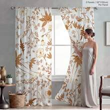 Bộ 2 rèm/1 rèm in họa tiết thực vật màu nâu ấm áp, chất liệu vải xuyên sáng, kiểu may túi luồn thanh treo, tạo điểm nhấn ấm áp cho phòng ngủ, phòng khách, kích thước 52"W * 84"L - Nhiều màu - Xem 15