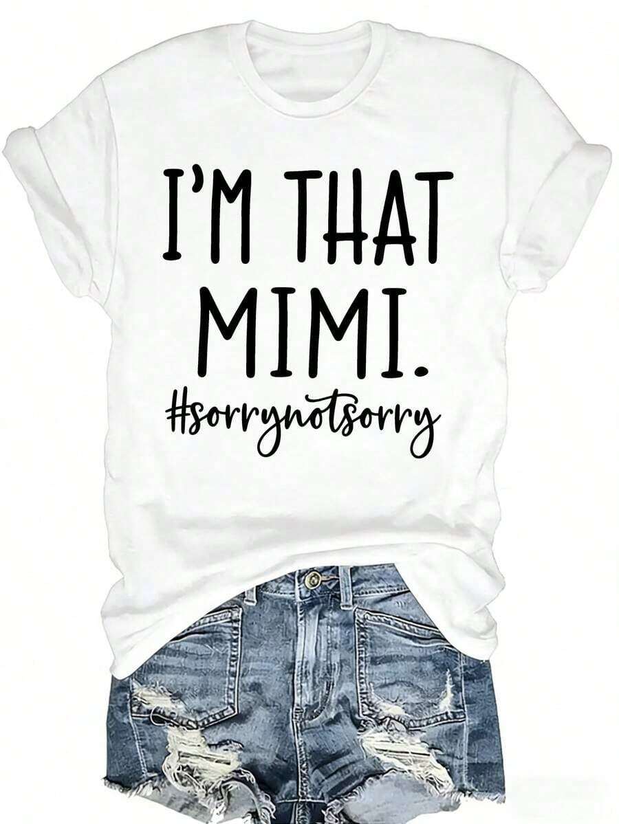Women's Short-Sleeved T-Shirts, Round Neck, 100% Cotton, "I'm That Mimi" Print T-Shirt. | Casual Fashion, Elegant Feel, Soft And Comfortable Fabric, Essential For Spring/Summer, Breathable Material, Lovely Print. - 白色 - 查看 1