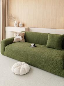 1pc Plush Velvet Sofa Cover, Stretch Multi-Purpose Full Coverage Sofa Slipcover With Jacquard Design, Protect Sofa & Decorate For Holidays, Suitable For Sectional Sofa, Loveseat, Straight Sofa - Green - View 3