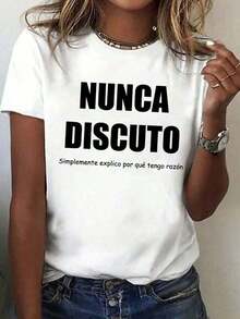 Women's Short-Sleeve Graphic T-Shirt With Spanish Summer Slogan, Casual And Comfortable Top For Everyday Wear. Round Neck, 100% Cotton, Soft Fabric, Short Sleeves, Breathable And Cool, Unisex. 100% Cotton - 白色的 - 查看 7