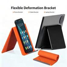 Soporte plegable magnético de silicona para teléfonos, soporte ajustable y multifuncional para teléfonos, tabletas y portátiles, soporte portátil antideslizante para escritorio, oficina y viaje - Naranja - Ver 4