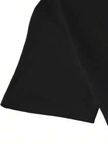 Talla Grande - Talla Grande - Top de Manga Corta con Cuello Redondo Casual Estampado para Mujer de Talla Grande con un Diseño Floral Abstracto - Negro - Ver 3