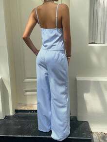 Conjunto informal de 2 piezas con top de tirantes con nudo delantero y rayas y pantalones para mujer - Multicolor - Ver 2