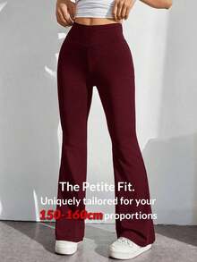 Pantalones con cintura alta de color liso y corte acampanado - Burdeos - Ver 10