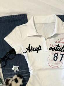 Camiseta casual de mujer con estampado de letras, verano - Blanco 2 - Ver 5