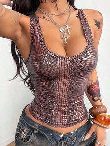 Camiseta de punto de verano con cuello en V gris, cómoda y elegante, con encaje de contraste, para salir y vacaciones - Rosa - Ver 7