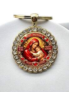 1pc Vintage Style Virgin Mary Pattern Round Keychain, Fashionable Bag And Car Key Decoration, Suitable For Men And Women, Christmas, Thanksgiving, Graduation, Birthday, Family And Friends Anniversary, Holiday Gift - Gold - View 5