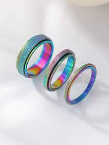 2/4/6mm Width Matte Rotatable Titanium Steel Rings - 3 Colors (Gold/Silver/Iridescent) Available, Matte Texture + Rotatable Anti-Stress Design, Anti-Fading And Hypoallergenic, Unisex Accessory Suitable For Daily Wear, Stress Relief, And Gift Giving - 3pcs - View 20