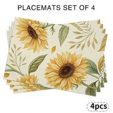 A Complete Set Of Daily Sunflower, Green Leaf, And Green Checkered Patterned Placemats, Suitable For Spring, Summer, Autumn, And Winter. It Adopts A Multi-Color Pattern Design And Is Woven From 100% Polyester Fiber. The Size Is 12 * 18 Inches And Can Be Machine Washed With Polyester Placemats. Heat Resistant, Stain Resistant, Waterproof, Easy To Clean, Suitable For Dining Tables, Holiday Party Decorations, Desktop Protection, Kitchen And Living Room Decorations, And Daily Use. - Multicolor - View 20