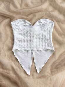 Top cómodo de gasa con abertura frontal, textura de tela, sin tirantes, ideal para uso casual y romántico en vacaciones, para tomar el té por la tarde dentro o fuera, de vuelta a la escuela - Blanco - Ver 2