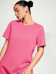 Vestido corto de mujer de unicolor para uso casual, diario y de fiesta - Rosa Fucsia - Ver 9