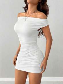 Vestido mini con hombros descubiertos y volantes, sexy - Blanco - Ver 3