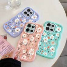 Flower Wavy Curved Colorful Painted Macaron Phone Case, Suitable For Galaxy/Honor/HW/ - Black - View 4